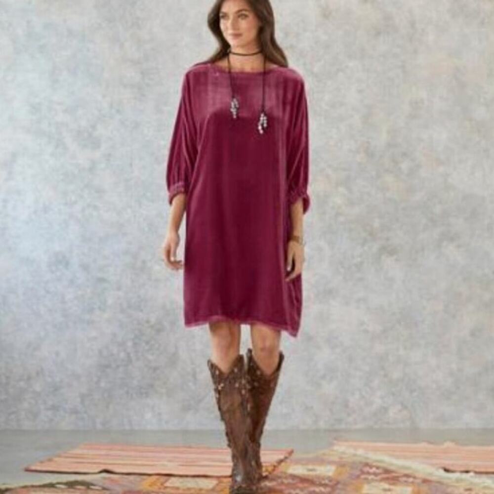 Sundance Fringe Oversized Boho Shift Dress Burgundy Women's LG but fits like XL